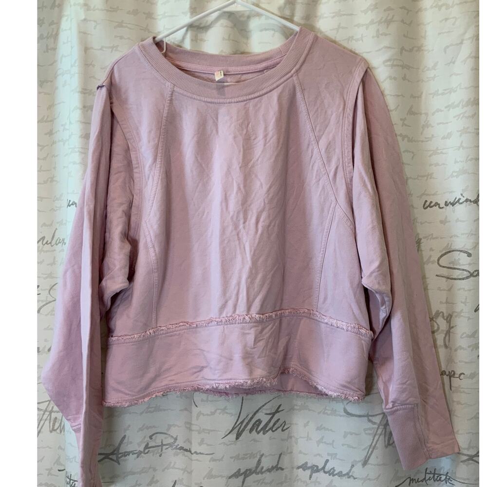 Free People Movement Pink Oversized Raw Hem Crewneck Sweatshirt Medium FP Mezzo